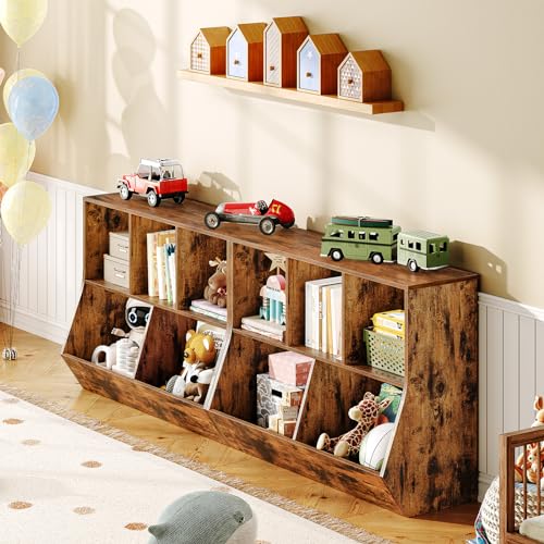 HOOBRO Kids Bookshelf, Bookcase Footboard, Toy Storage Cubby, 35.4" L Children's Toy Shelf, Toy Storage Cabinet, Fit for Children's Room, Playroom, Hallway, Kindergarten, Rustic Brown BF32CW01 - color: Rustic Brown, size: 35.4"L x 11.8"W x 29.5"H