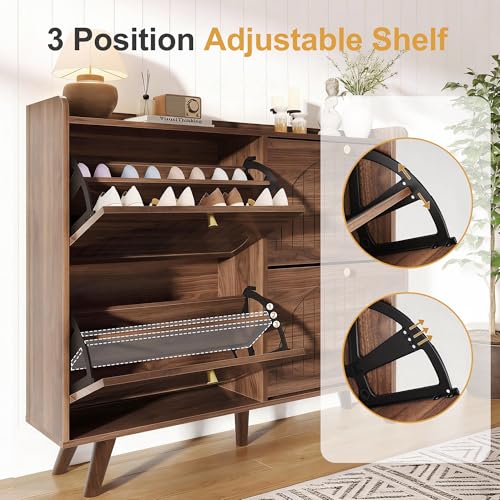 Decofy 47.2” Shoe Cabinet with 4 flip-Down Drawers, Three Adjustable Levels, freestanding Wooden Shoe Rack, Suitable for entryway, Hallway, and Living Room (Walnut) - size: 4 Flip-Down