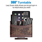 Thipoten Remote Control Holder for Table, Leather Turntable/Organizer/Caddy for Holding TV Controllers, Phone, and Office Supplies, Perfect Space Saver for End Table/Nightstand/Office Desk(Retro)