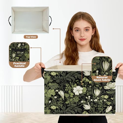 Vintage Floral Botanical Storage Box Bins, Art Nouveau Plant Flower Aesthetic Collapsible Storage Basket Organizer for Bedroom Laundry Room Home Clothes Toys Books, Toybox for Girls - color: Vintage Floral