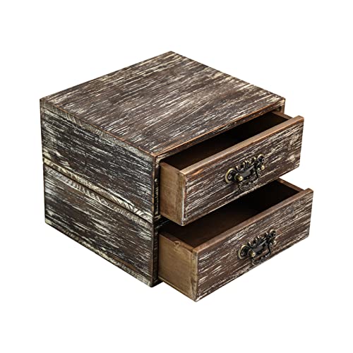 OKSQW Office Desk Organizer Drawers Dark Brown Vintage 2pcs/set Small Wood Desktop Storage Box Farmhouse Kitchen Countertop Organizer Makeup Storage Box for Workspace Home Toiletries Supplies Vanity - color: Dark Brown Style C 2pcs Set