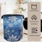 Winter Snowflakes Large Clothes Hamper Bag - Laundry Basket with Handles, Space Saving Foldable Design for Nursery - color: Winter Snowflakes