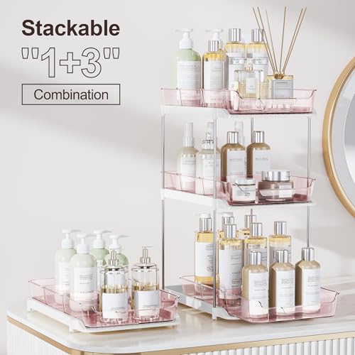 Delamu 2-Tier Multi-Purpose Bathroom Under Sink Organizers and Storage, Stackable Kitchen Pantry Organization, Pull Out Medicine Cabinet Organizer with Movable Dividers, Light Pink, 2 Pack - color: Light Pink, size: 2 Pack