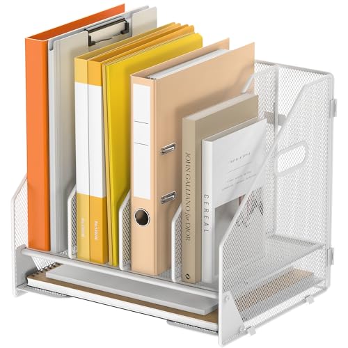 Desk File Folder Holder Organizer-4 Vertical Compartments Racks and Paper Letter Tray,Mesh Magazine File Holder Sorter,Desktop Accessories & Workspace Organizers for Home,Office,School-White - color: 4 Compartments-white