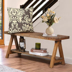 Wnutrees 43" Farmhouse Wood Bench, Long Rustic Indoor Storage Bench for Entryway, Living Room, Dining Room, Solid Wood Construction, Original Wood - size: 43" wood bench