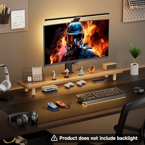Dual Monitor Stand Riser, 39 Inch Extra Long Wooden Desktop Monitor Riser with Storage for 2 Monitors Ultra Strong Desk Shelf Organizer Riser Ergonomic for 2 Screens/Laptop/PC/TV/Printer (Light Walnut, 39inches) - color: Light Walnut