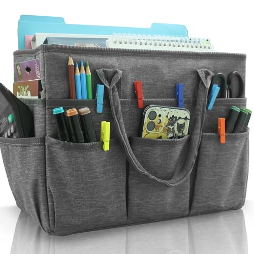 Cupohus Art Organizer Craft Storage Tote Bag with Pockets and Handles, Oxford Fabric Carrying Caddy for Teacher, Officer, Artist, Students, Traveler, and More –Grey - color: Grey