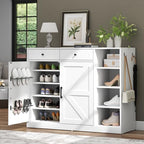 Loomie 5-Tier Shoe Cabinet with 4 Side Cubbies, Farmhouse Shoe Rack Cabinet with 6 Adjustable Shelves & 2 Drawers, Freestanding Shoe Storage Cabinet with 4 Brackets & 2 Hooks for Entryway (White) - color: White