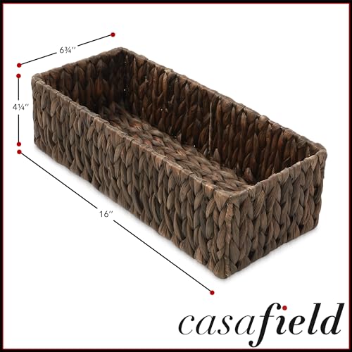 Casafield Set of 2 Bathroom Storage Baskets, Espresso - Water Hyacinth, 16" W x 6.75" D x 4.25" H, Woven Toilet Tank Topper Bins for Organizing Tissues, Toilet Paper, Toiletries, Shelves - color: Espresso - Hyacinth, size: 16" x 6.75" x 4.25"