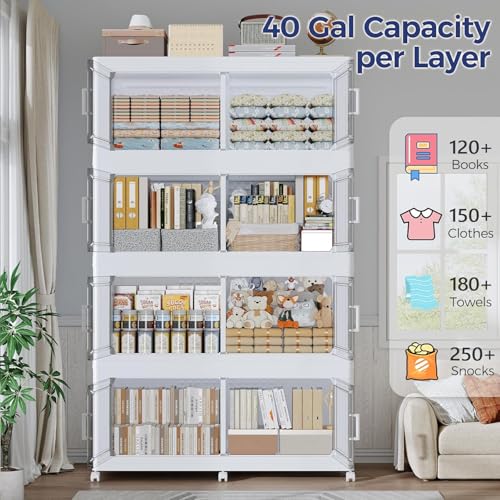 120GAL Storage Bins with Lid and Wheels, Stackable Closet Organizers and Storage Drawer, Collapsible Storage Box with Dividers, Foldable Plastic Cabinets for Room, Kitchen, 3 Pack White - color: White, size: 40Gal-3Pack