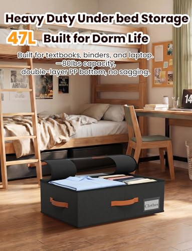 TOSKING 2-Pack Under Bed Storage Bins with Wheels and 4 Vacuum Seal Bags, Heavy Duty 80lbs Capacity,7.9"Height Clear Lid Organizer for Dorm Bedroom Clothes Shoes Toys, Quick Assembly Space Saver Black - color: Black, size: 7.9 inches