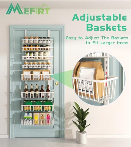 Mefirt Over The Door Pantry Organizer, Pantry Organization and Storage, 8-Tier Deep Baskets Hanging Heavy-Duty Metal, Wall Spice Rack Seasoning Shelves for Home & Kitchen, Laundry Room Bathroom, White - color: White, size: 8-Tier (16"W)
