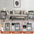 Tall Side Table with Drawer and Shelves, Narrow End Table with Optional Wheels, 4-Tier Small Side Table, 30" High for Living Room, Bedroom, Bathroom, Black & Grey - color: Black With Grey