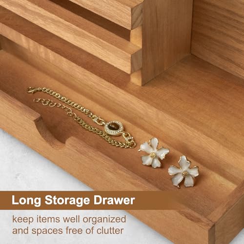 Key Holder Wall Mount, Mail Holder with Storage Drawer and 5 Key Hooks for Coat, Dog Leash, Home Decor Rack, House Accessories, Entry Way Organizer (Wood) - color: Wood, size: Standard - 11.8 Inch