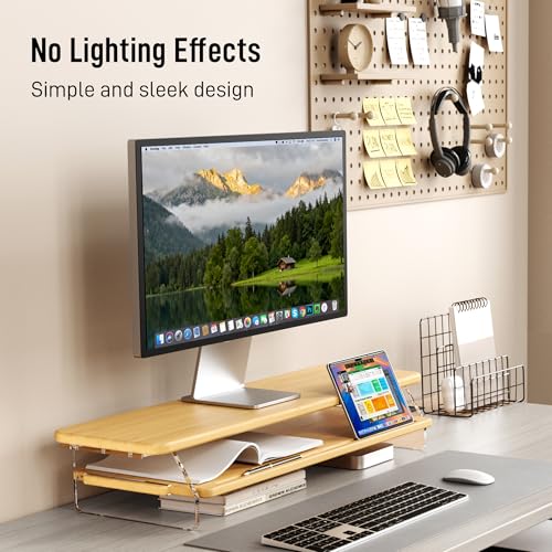 AFOOYO Bamboo Dual Monitor Stand Riser,31.5In 2 Tier Desk Organizer, Adjustable Arylic Feet Computer Monitor Stand, Desk Shelf for Office - color: Bamboo, size: 2 Tier