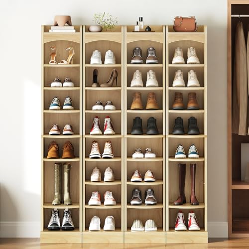 YATINEY 9-Tier Tall Shoe Rack, Wooden Shoe Storage Organizer, Narrow Shoe Cabinet with Removable Shelves for Small Spaces, Holds 9 Pairs of Shoes, for Entrance, Hallway, Natural SS02NL - color: Natural, size: 10.2''L x 13.4''W x 65.7''H