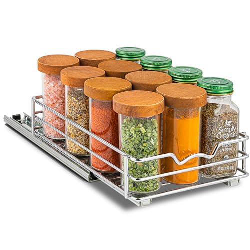 Pull Out Cabinet Organizer for Spices, Cans - Heavy Duty with Lifetime Limited Warranty- Pull Out Spice Rack- Cabinet Pull Out Shelf for Cans,Dishes, Etc, 6-1/2 "W x 10-1/2"D x 2-3/4”H, Chrome - size: 6.5 Inch - Single
