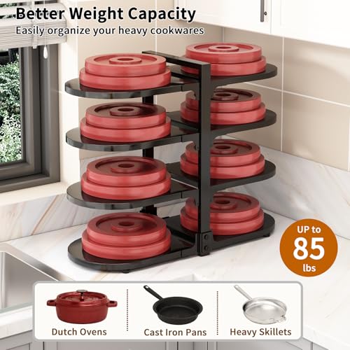 Adjustable Heavy Duty Pots and Pans Organizer Under Cabinet, 8-Tier Pot and Pan Organizers Inside Cabinet, Kitchen Cabinet Organizers and Storage, Black - color: Black