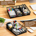 Yummy Sam 2 Pack Desk Drawer Organizer Tray, Office Drawer Organizer Tray with 2 Dividers, Metal Mesh Drawer Organizers for Desk, Desktop, Office Supplies, 12.2X8.8x2.1Inches