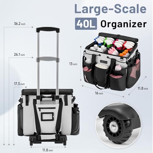 LOEUO Large Cleaning Caddy for Cleaning Supplies Organizer, Rolling Cleaning Caddy Bags with Wheels for Housekeepers, Cleaning Carts on Wheels for Home Car Office Picnic - color: Black-grey
