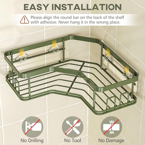 MAXIFFE 3 Pack X-Large Corner Shower Caddy with Soap Holder, Large Capacity Easy Install No Drilling Stainless Steel Hold 40 LB Shower Organizer Shelves Rack for Family Renters Bathroom, Forest Green - color: Green XL