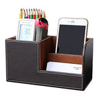 KINGFOM Desk Organizer Office Supplies Caddy Pu Leather Multi-function Storage Box Pen/Pencil,Cell phone, Business Name Cards Remote Control Holder Brown - color: S-Brown