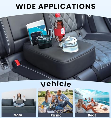 Upgraded Car Cup Holder with Dual Secure Straps, Back Seat Cup Holder for Car, PU Leather Truck Cup Holder, Boat Tray Organizer for Trucks, Minivans, SUVs, RVs, Holds Coffee, Snacks, Cell Phone - color: Dual Secure Straps