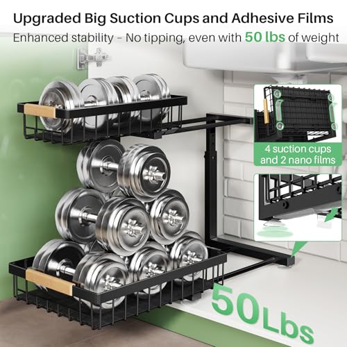 Kitstorack Under Sink Organizer, 2 Tier Under the Sink Storage, Slide out Pull out Cabinet Organizer Shelf, Metal Sliding Drawer for Kitchen Bathroom Pantry Closet Organization Rack, Black, 2 Pack - color: Black, size: 2 Pack