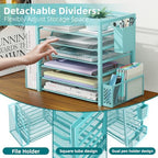 Simple Trending 6 Tier Desk File Organizer, Paper Letter Tray Organizer with File Holder and Pen Container, Blue - style: 6 Tier Blue-Pen Container