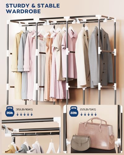 Mavivegue Portable Closet, 50 Inch Wardrobe Closet, Portable Closets for Hanging Clothes with 3 Hanging Rods and 6 Storage Shelves for Bedroom, Black - color: Black, size: 50" W x 17" D x 64" H