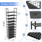 Simple Trending Tall Shoe Rack for Closet, 10 Tiers Narrow Shoe Shelf Holds 20 Pairs, Shoe Organizer Storage with Hooks, Black - size: 10 Tiers Narrow, Black