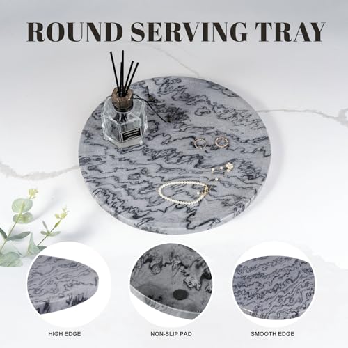 Karibiber Natural Marble Tray, 11.8in Serving Tray for Fruit, Round Decorative Vanity Dish for Jewelry&Key, Quality Storage Plate for Kitchen Coffee Table and Bathroom Desktop, Monte Grigio - color: Monte Grigio