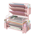 Simple Trending 7 Tier Desk File Organizer, Letter Tray Paper Organizer with Pen Holder and Metal Hanging Basket, Pink - color: 7 Tier Pink