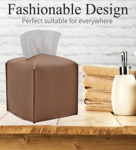 Livelab Tissue Box Cover, Square Decorative PU Leather Tissue Box Holder Modern Tissue Case Facial Paper Organizer Dispenser for Bathroom, Vanity Countertop, Night Stands, Desk, Car 5X5X5'' | Bronze - color: Bronze