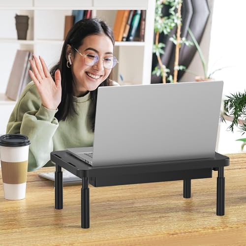 WALI Computer Monitor Stand with Storage, Desk Monitor Riser 3 Height Adjustable, Laptop Riser with Airflow Vents, Desk Organizer for Computer, Laptop, Printer (PTT002-B), 1 Pack, Black - color: Matte Black, size: with Drawer