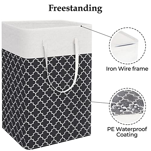 StorageRight Laundry Basket Hamper Large Collapsible Laundry Hamper with Easy Carry Handles，Freestanding Clothes Hampers for Laundry, Bedroom, Dorm, Clothes, Towels, 75L, Clover Black - color: Clover Black, size: 75L