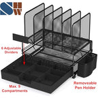 Simple Houseware Mesh Desk Organizer with Sliding Drawer, Double Tray and 5 Upright Sections, Black - color: Black