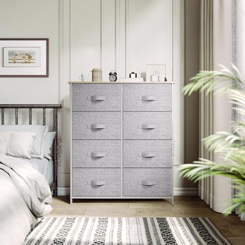 YITAHOME 8 Drawers Dresser - Fabric Storage Tower, Organizer Unit for Room, Living Room & Closets - Sturdy Steel Frame, Easy Pull Fabric Bins & Wooden Top - color: Light Grey Fabric, style: 8-Drawer