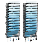 SUPEASY 13-Tier Wall File Holder Organizer with Hooks, Mesh Hanging File Organizer, Mail Organizer Wall Mounted for Papers, Folders, Office Magazine Rack, Assembly Needed, Black 2 pack