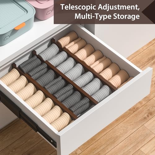 DUCOO 4 PCS Drawer Divider, 17"-22" Adjustable Bamboo Drawer Dividers Organizers, 2.3" High Expandable Separators for Kitchen, Clothes, Dressers, Home, Office, Mocha - color: Mocha