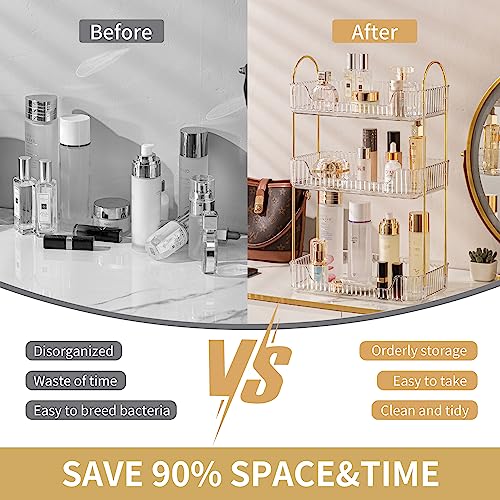 Akinbas 3 Tier Bathroom Organizer Countertop Makeup Perfume Tray Skincare Organizer for Bathroom Dresser Vanity (White) - color: Transparent, size: 3 Tier