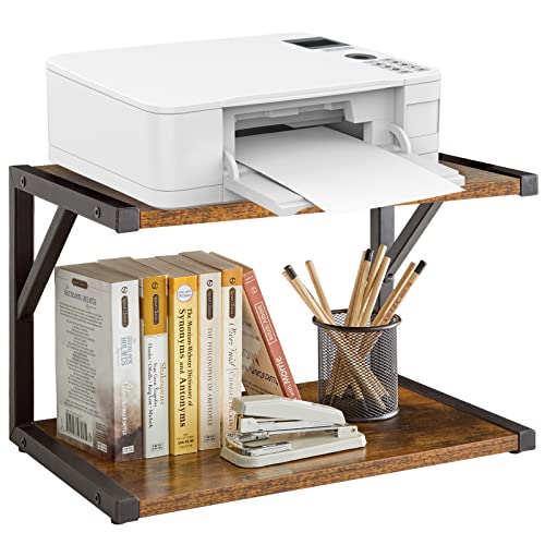IBUYKE 2-Tier Desktop Printer Stand Holder, Multi-Purpose Desk Organizer Storage Shelf, Book Shelf Printer Shelf for Fax Machine, Scanner, Files, Books, Rustic Brown UTLJ004H - color: Brown, size: no wheels