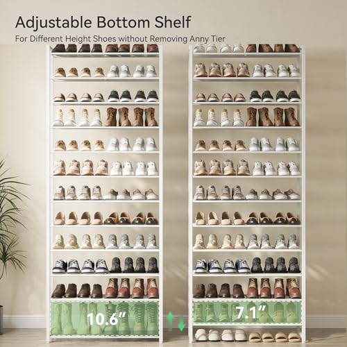 Nunsino Shoe Rack for Closet, Metal Shoe Organizer,12 Tier Garage Shoe Rack Max Holds 60 Pairs,Shoe Storage Shelf,Entryway, White - color: White, size: 12 Tier
