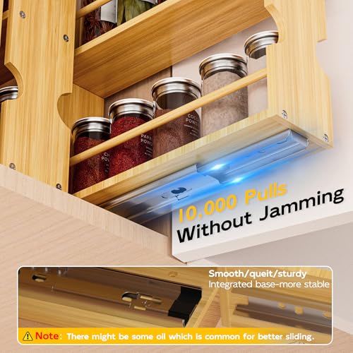 Jolitac Bamboo Pull Out Spice Rack for Cabinet, Slide Out Drawers, Space-Saving Seasoning Kitchen Pantry Sliding Vertical Organization, Easy to Install, 6" Wide, 2 Drawers(1.85" Wide), 2-Tier - size: 6" Wide, 2 Drawers(1.85" Wide), 2-Tier