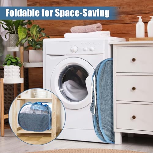 Collapsible Laundry Baskets, Tear Proof Pop Up Laundry Hamper with Large Capacity, Sturdy Foldable Laundry Basket, Easy to Carry Laundry Hamper for Home, Laundry Room, Bedroom, Dorm, Travel Blue - style: Square Blue