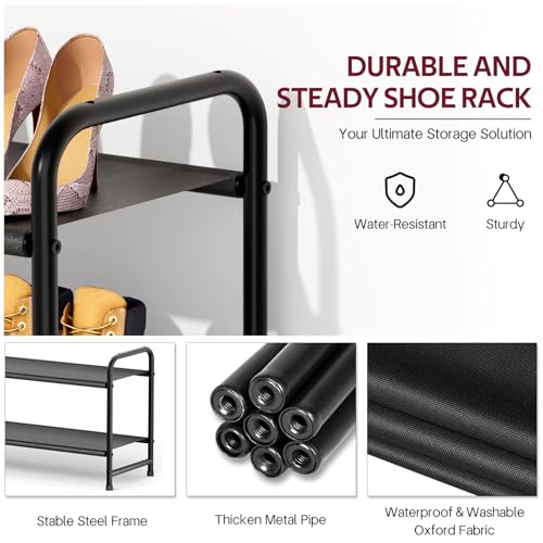 SLEEPING LAMB Long 2-Tier Shoe Organizer for Closet, Stackable Wide Shoe Rack Holds 18-Pairs Low Shoe Shelf Storage for Bedroom, Floor, Entryway(Black) - color: Black, size: 11.4 x 42.5 x 18.7