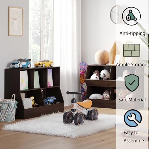 DINZI LVJ Toy Storage Organizer, Kids Bookshelf, Wood Toy Storage Cabinet, 5 Cubby Children Bookcase, 39.4" L Toddler Book Shelf for Playroom, Living Room, Nursery, Hallway, School, Espresso - color: Espresso, size: 2-Tier 39.4"