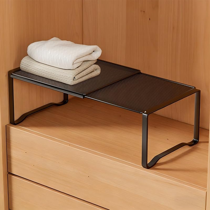 Extendable Dense Mesh Metal Shelf - 15-24.4in Adjustable Stackable Organizer for Kitchen, Bathroom, Shoe Cabinet & Tool Closet, Dust-Proof Small Item Friendly Storage Rack (1 Piece, Black) - color: Black, size: 1 Piece
