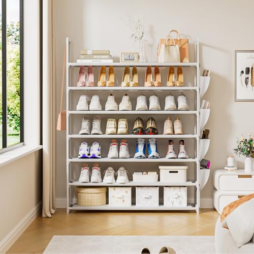 OYREL Shoe Rack 7 Tier Shoe Organizer Shoe Storage 28-35Pairs Shoe Rack for Closet Shoe Rack Organizer Entryway Shoe Holder Space Saving Shoe Shelf Shoe Stand Large Tall Shoe Tower Garage - color: White, size: 7 Tier