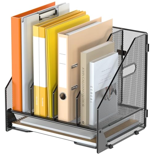 Desk File Folder Holder Organizer-4 Vertical Compartments Racks and Paper Letter Tray,Mesh Magazine File Holder Sorter,Desktop Accessories & Workspace Organizers for Home,Office,School-Black - color: 4 Compartments-Black